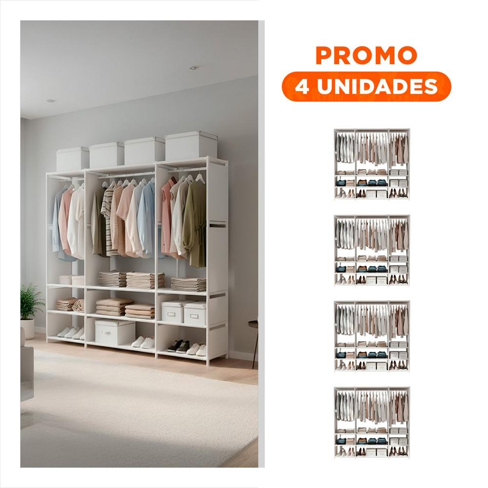 Pack4 Closet de Ropa Blanco Abierto para Organizar Todo Tipo de Prendas Y+Regalo Sticker