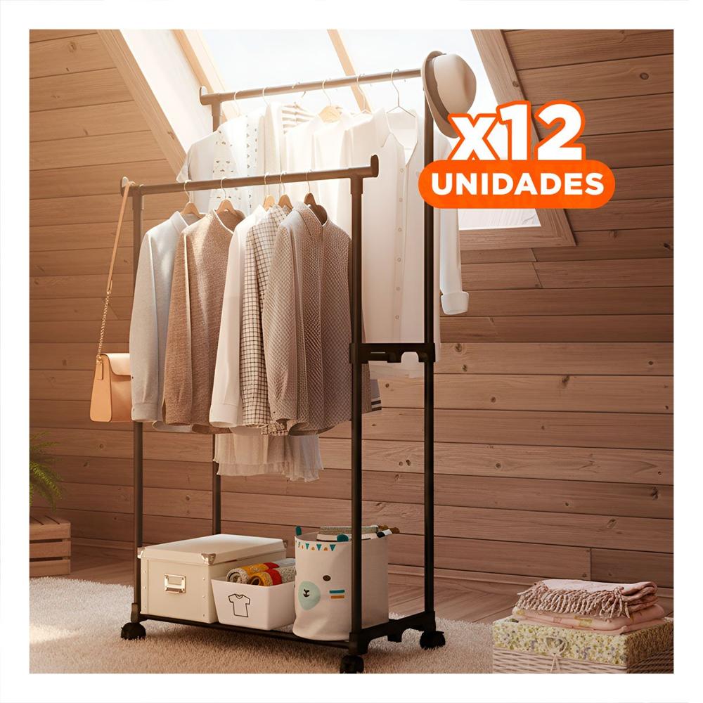 Pack12 Colgador Doble de Ropa Negro Practico y Moderno para Dormitorio Y+Papel Regalo