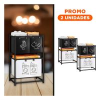 Pack2 Contenedor ropa sucia doble nivel con 3 cestos negro y blanco