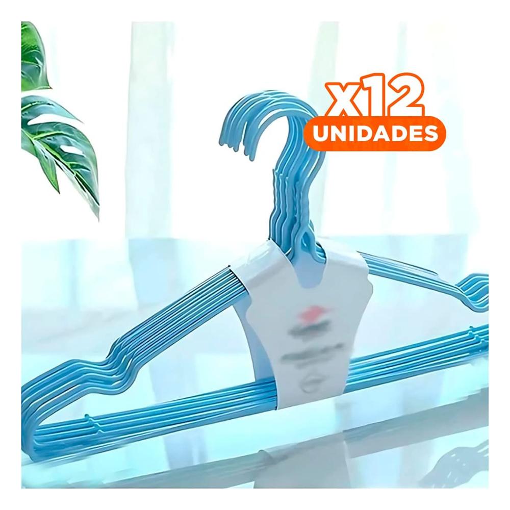 Pack12 Percha Estilo Hogar de Plastico Celeste Circulo en Medio de 4 Piezas Y+Papel Regalo