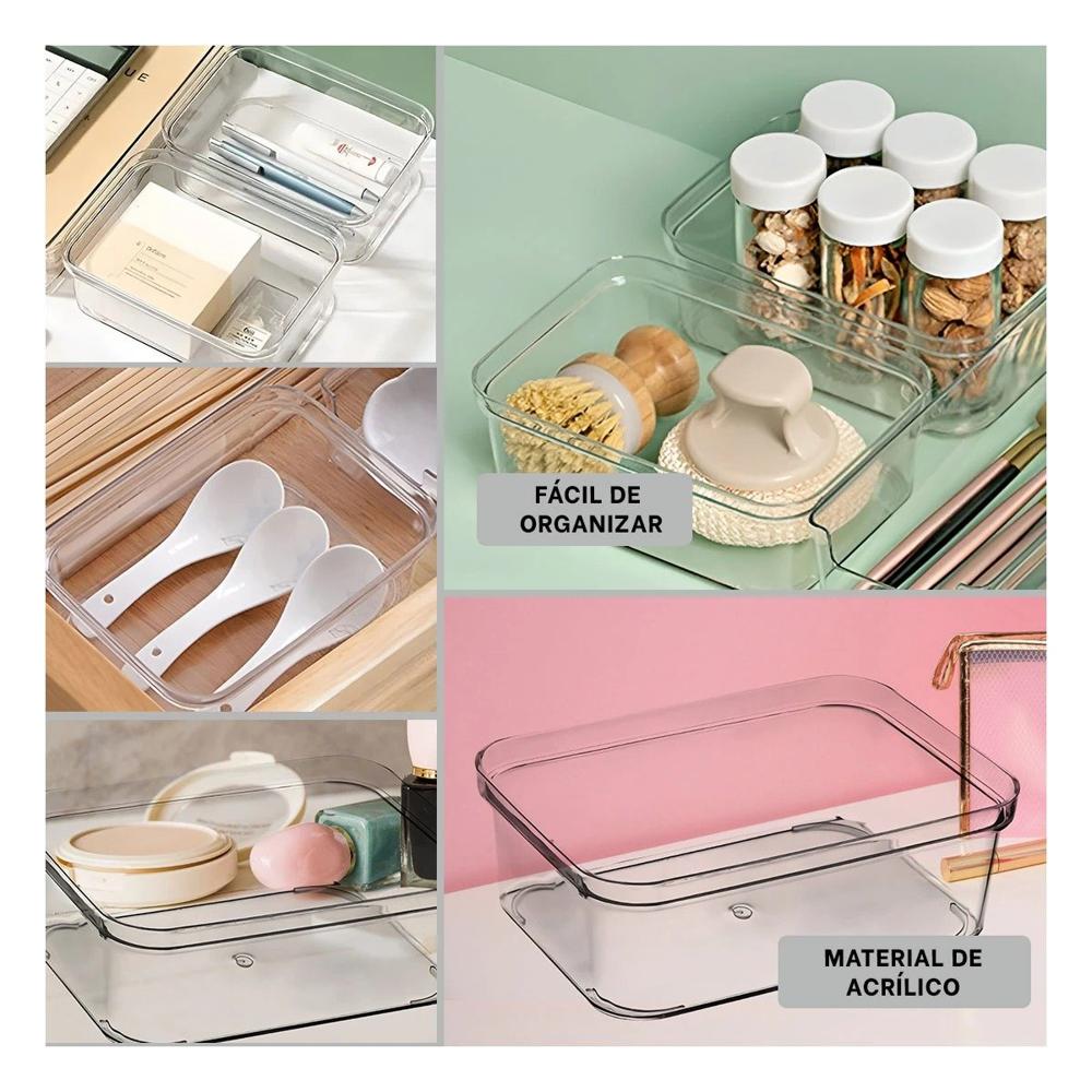 Recipiente Transparente Acrilico Rectangular para Escritorio y Hogar