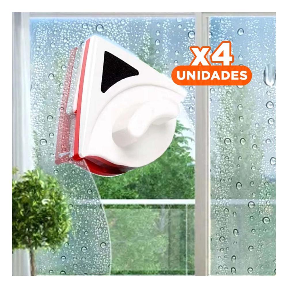 Pack4 Limpiador De Ventanas Magnetico Rojo Triangular Practico y Comodo Y+Papel Regalo