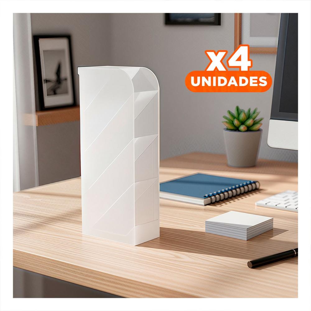 Pack4 Organizador para Escritorio Activo con Cuatro Espacios Blanco Transparente