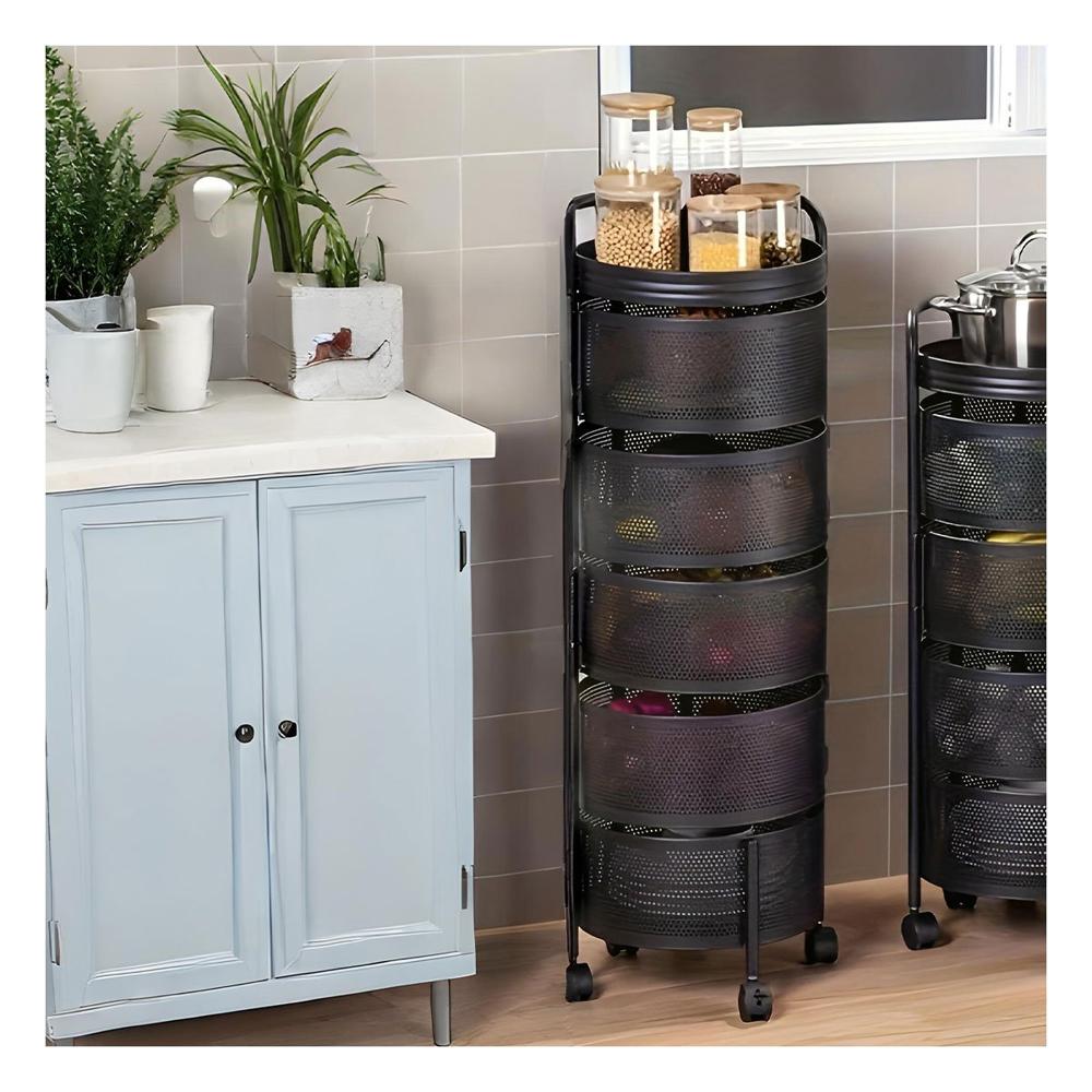 Rack Circular de Cinco Niveles con Llantas para Almacenamiento Domestico Y+Ligas Regalo