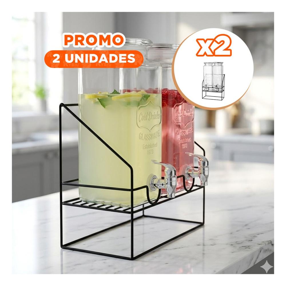 Pack2 Contenedor Doble Bebida Transparente 2,2L con Grifo para Eventos Y+Regalo Sticker