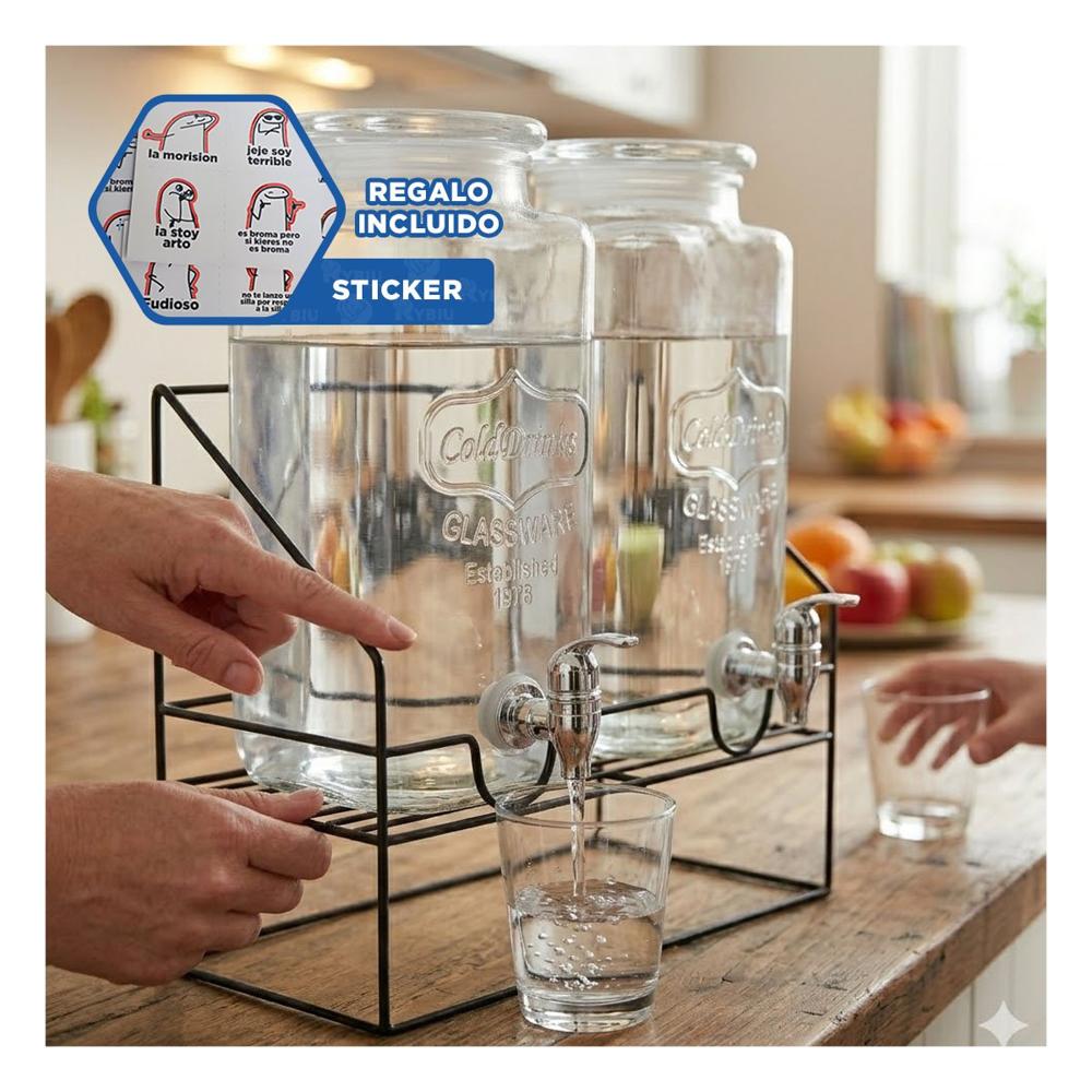 Dispensador Bebida Doble Transparente 2,2L con Base Antideslizante Y+Regalo Sticker