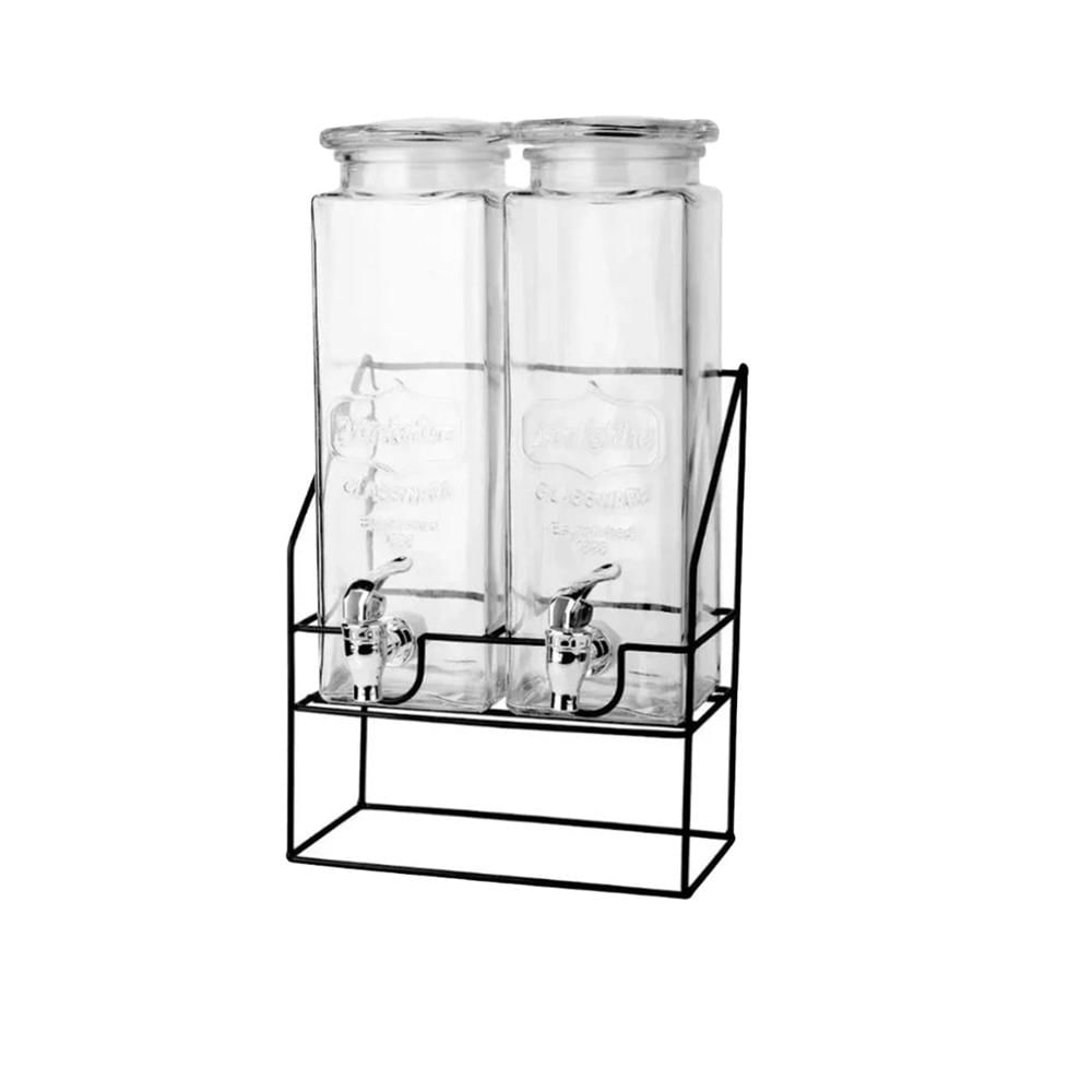 Recipiente Doble Bebida 2,2L Transparente con Grifo y Base Y+Papel Regalo