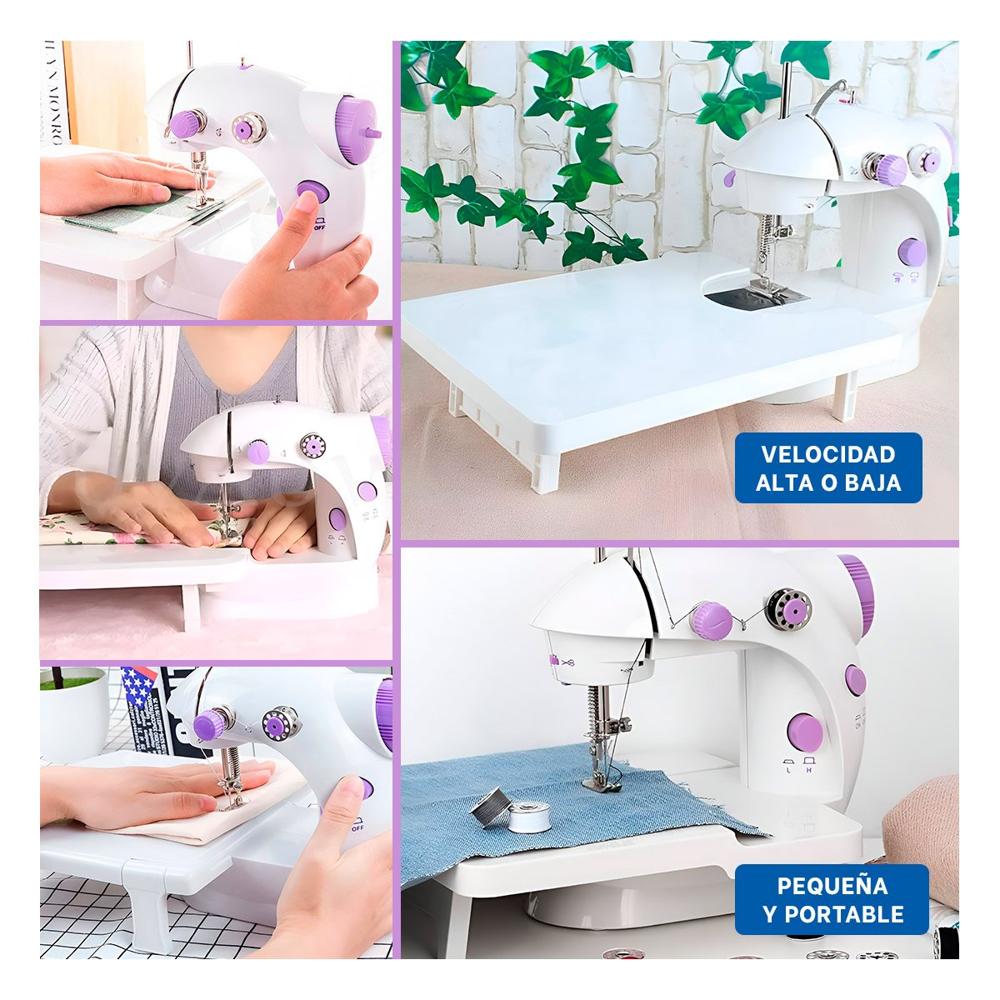 Cosedora de Coser Portatil con Mesa Blanco Detalles Morados Funcionales Y+Post It