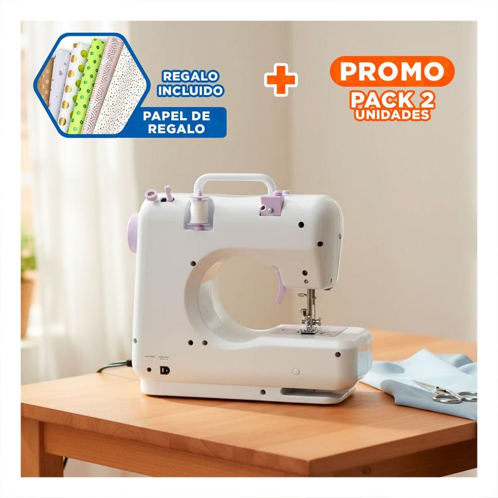Pack2 Maquina de Coser enfocada en Practicidad Domestica Blanco Y+Papel Regalo