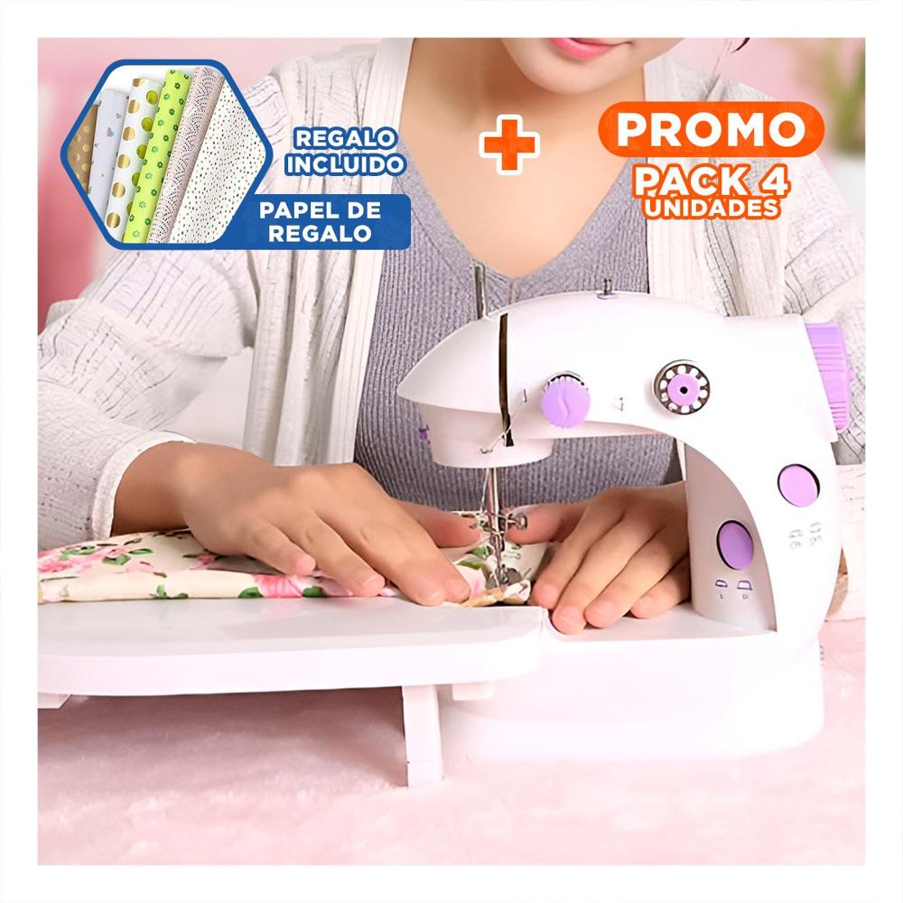 Pack4 Maquina de Coser con Mesa Blanco y Acabados Morados Delicados Y+Papel Regalo