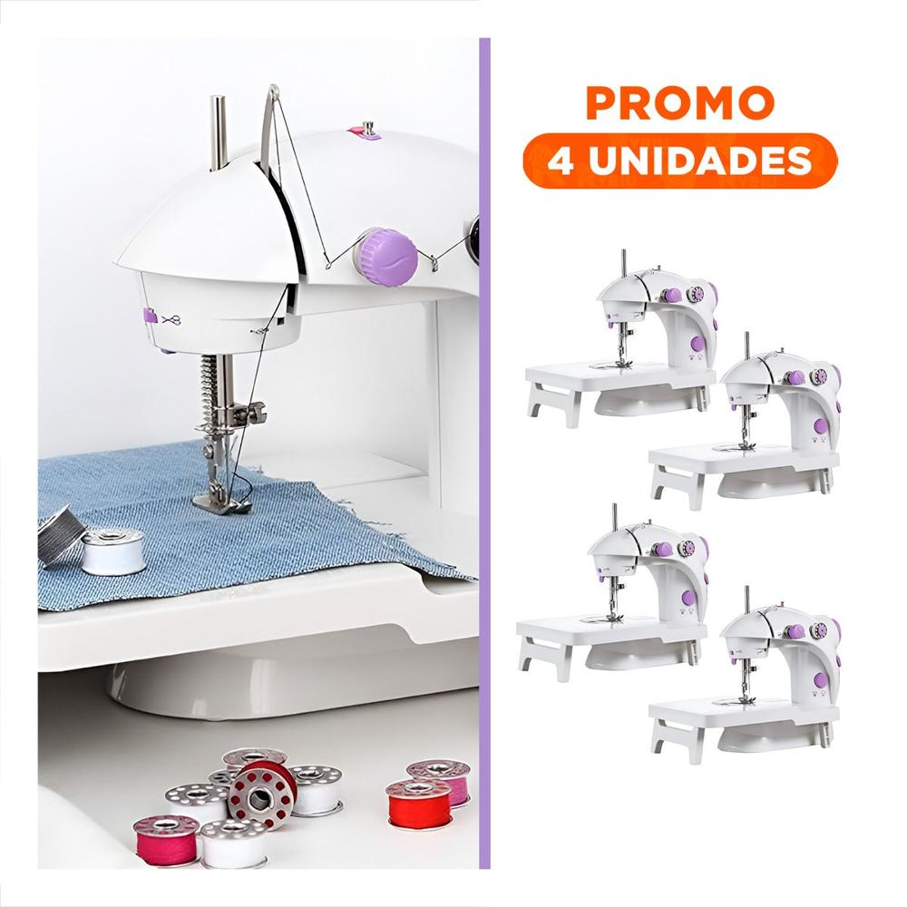 Pack4 Maquina Portatil Blanco Morado para Coser con Mesa Liviana Y+Regalo Sticker
