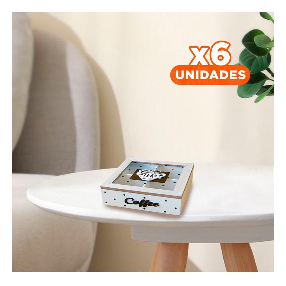 Pack6 Estuche Organizadora de Madera Multiuso con Compartimentos para Te y Cafe Blanco