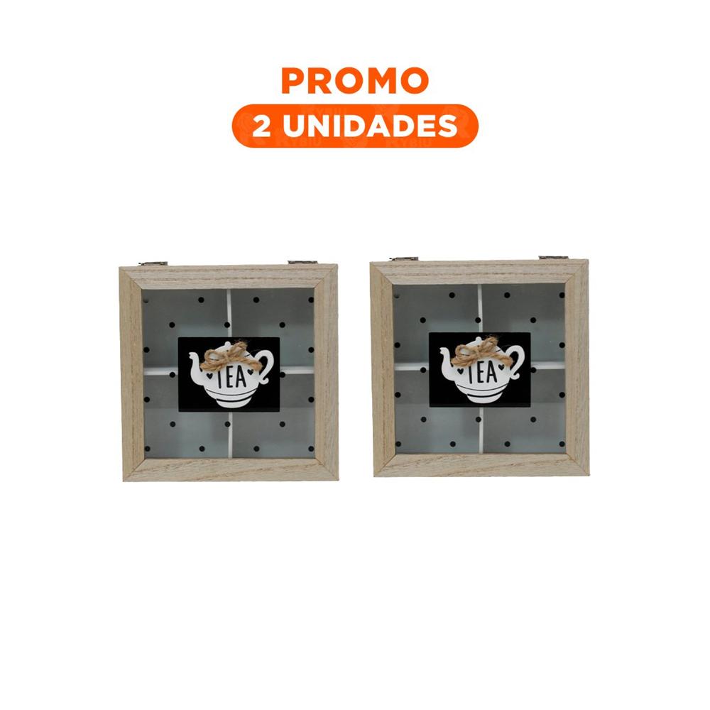 Pack2 Estuche Organizadora de Madera con Divisiones para Te y Cafe Blanco Y+Regalo Sticker