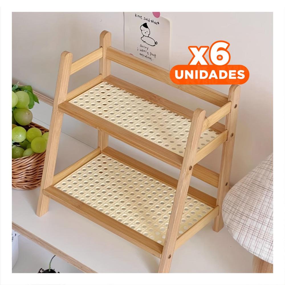 Pack6 Soporte de Bambu 2 Niveles Beige Repisa Organizador Cocina Y+Regalo Sticker