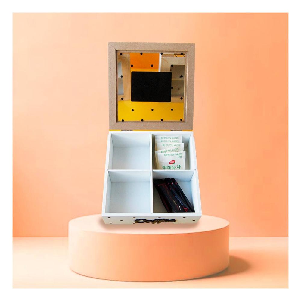 Caja Organizadora de Madera con Divisiones para Te y Cafe Blanco Hogar Casa