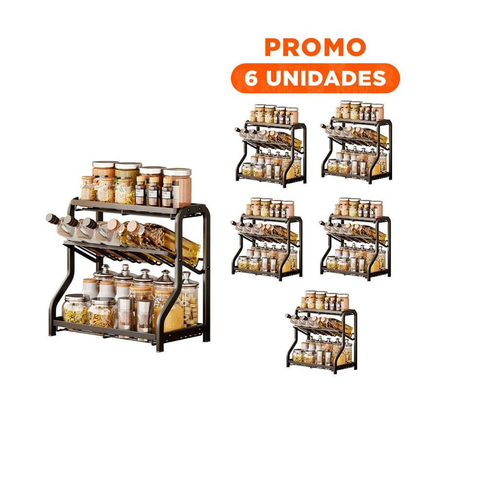 Pack6 Soporte multiproposito para cocina 3 niveles 36 5x20x35cm negro practico Y+Regalo Sticker