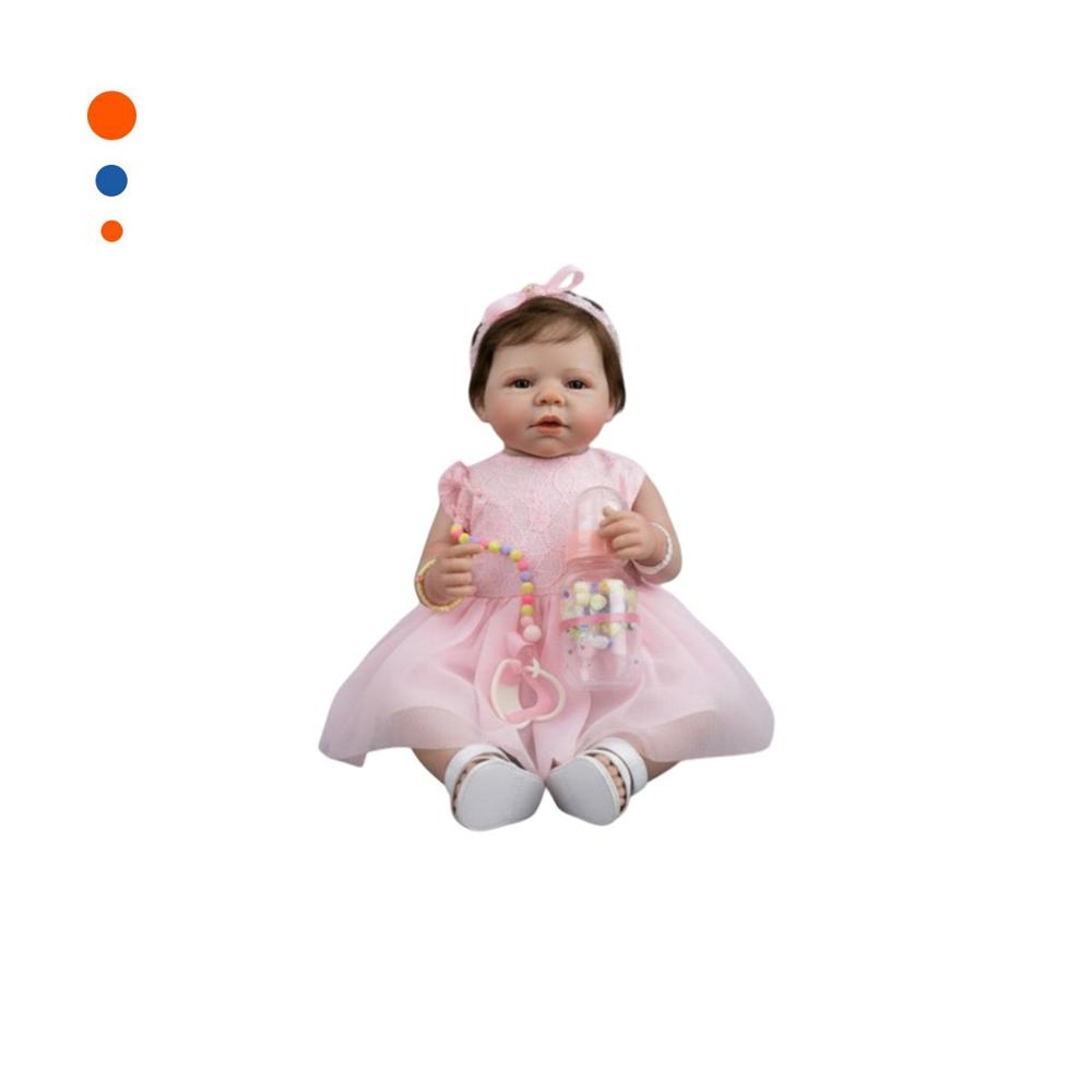 Recien Nacida Sintetica 48cm con vestido tull y vincha Rosado el Afecto Y+Papel Regalo