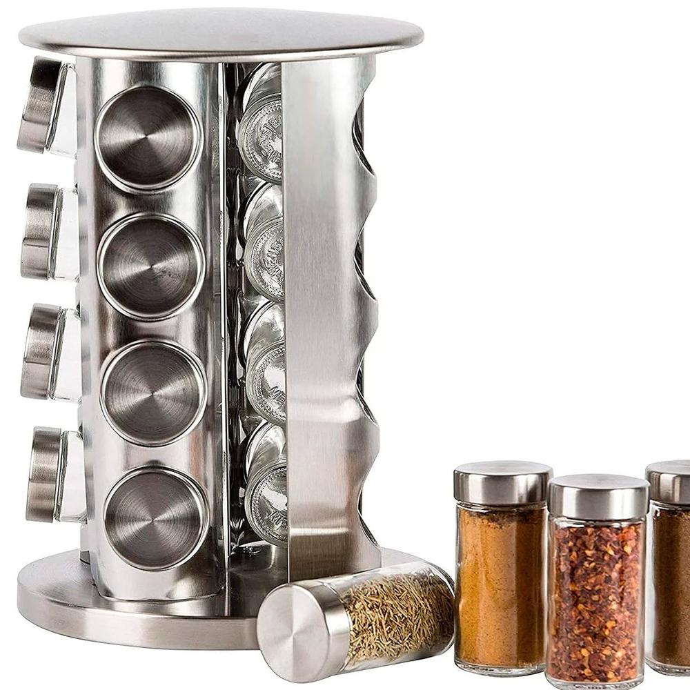 Organizador De Condimentos 16 Pomos De Vidrio Rotacion 360 Grados