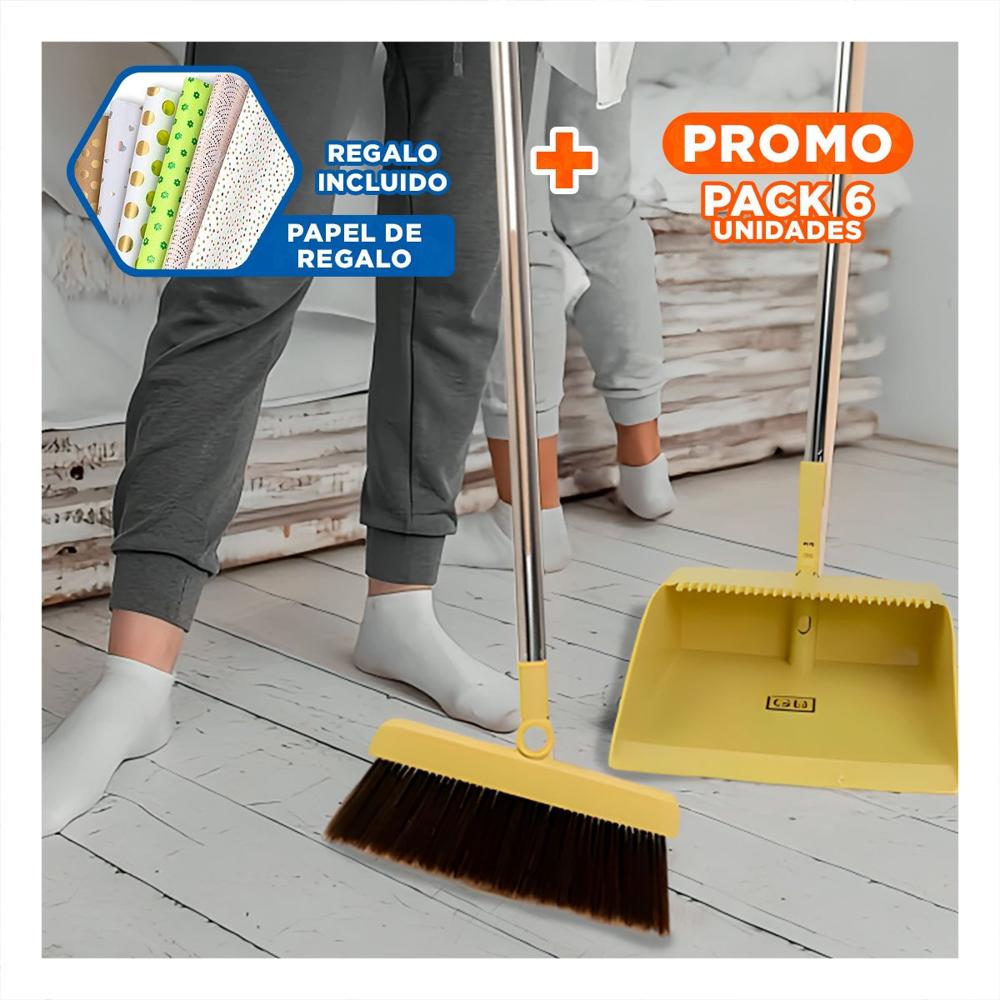 Pack6 Equipo de Limpieza con Escoba y Recogedor Compacto y Práctico Y+Papel Regalo
