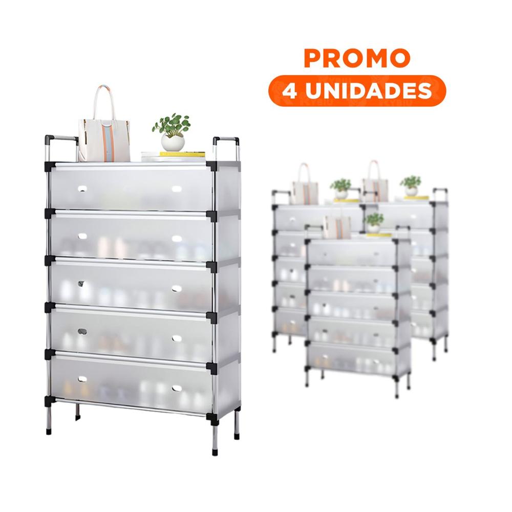 Pack4 Rack para Calzado 6 Niveles Todo Cerrado Blanco Transparente Hogar Y+Regalo Sticker Pack4 Rack para Calzado 6 Niveles Todo Cerrado Blanco Transparente Hogar Y+Regalo Sticker