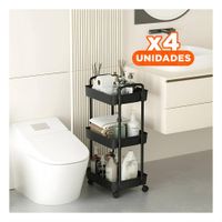 Pack4 Almacenador Multiuso 3 Niveles con Ruedas y Asas para Organizar Hogar Negro
