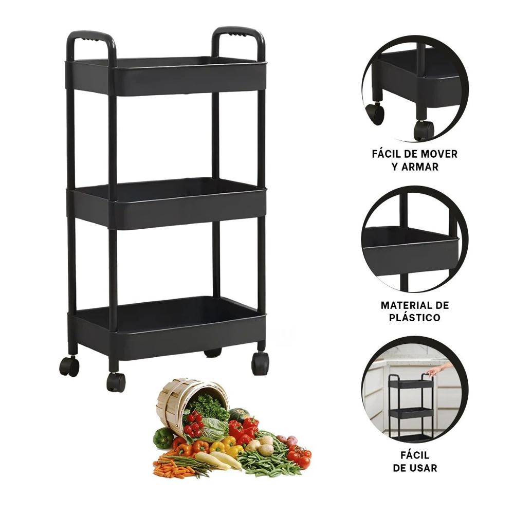 Soporte Funcional 3 Niveles con Ruedas y Asas para Casa Plastico Negro Y+Ligas Regalo Soporte Funcional 3 Niveles con Ruedas y Asas para Casa Plastico Negro Y+Ligas Regalo