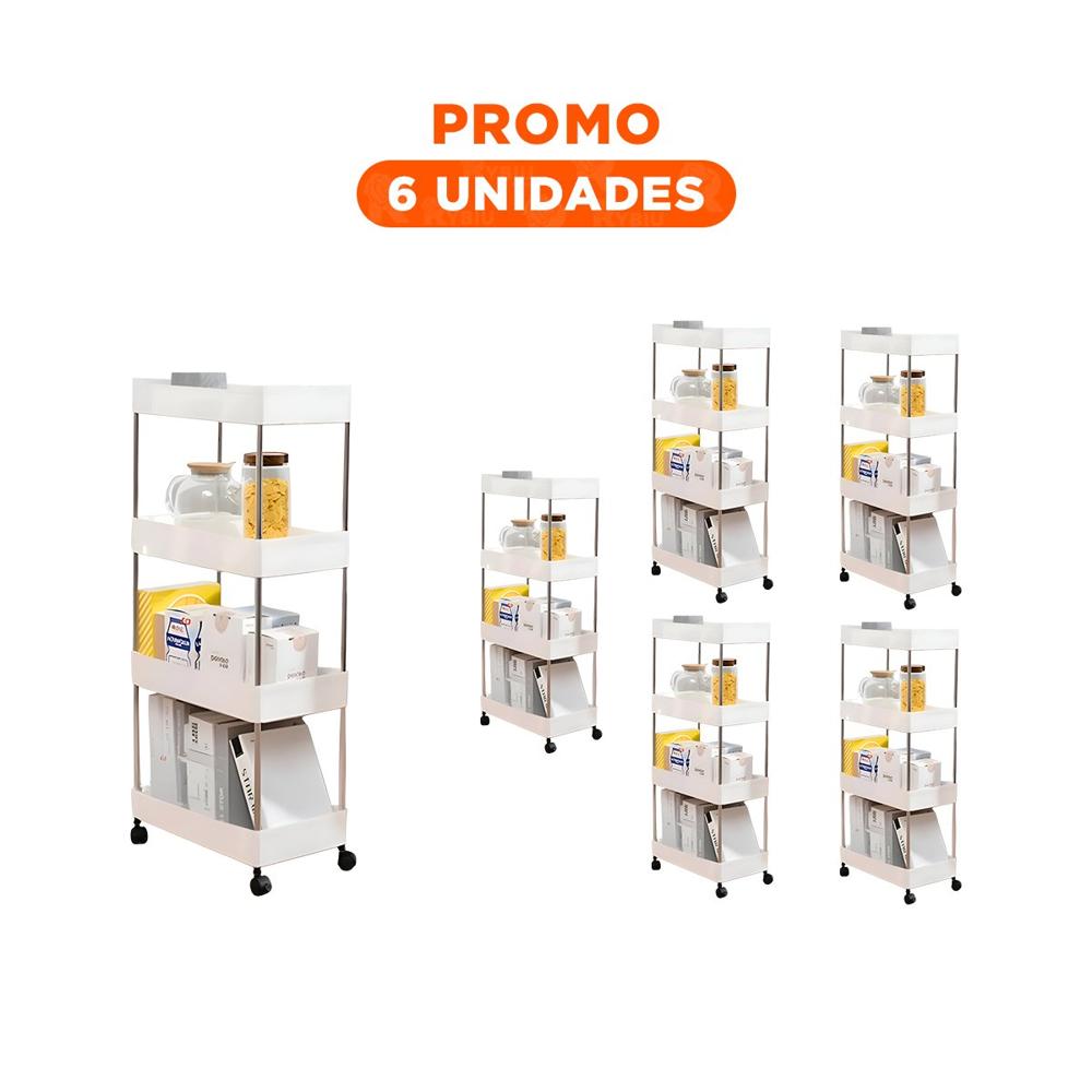 Pack6 Estructura Auxiliar de Cocina 4 Niveles con ruedas Delgado Blanco 90 X 13 X 40 Cm Pack6 Estructura Auxiliar de Cocina 4 Niveles con ruedas Delgado Blanco 90 X 13 X 40 Cm