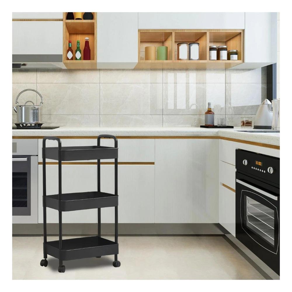 Soporte Auxiliar con Ruedas 3 Niveles y Asas para Casa Plastico Negro Y+Papel Regalo Soporte Auxiliar con Ruedas 3 Niveles y Asas para Casa Plastico Negro Y+Papel Regalo