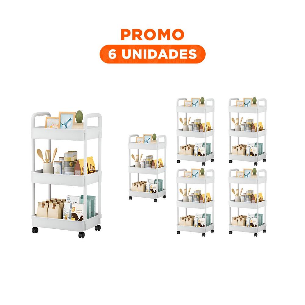 Pack6 Repisa Rodante 3 Niveles con Ruedas y Asas Plastico Blanco Hogar Pack6 Repisa Rodante 3 Niveles con Ruedas y Asas Plastico Blanco Hogar
