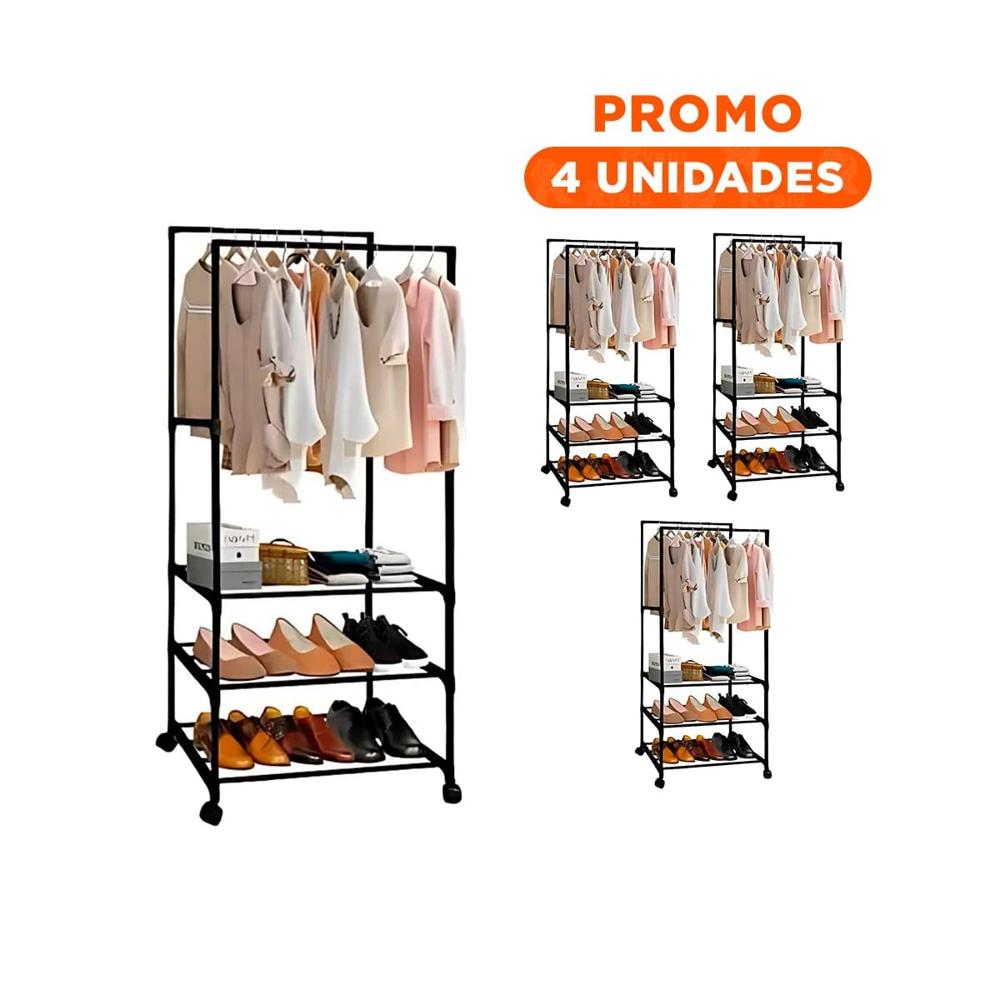 Pack4 Zona de Almacenamiento 3 Niveles con Perchera Doble de la Familia Negro Y+Regalo Sticker