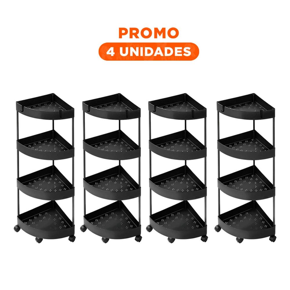 Pack4 Estantero Angular De 4 Niveles con Ruedas Negro Diseno Funcional Y+Regalo Sticker Pack4 Estantero Angular De 4 Niveles con Ruedas Negro Diseno Funcional Y+Regalo Sticker