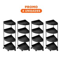 Pack4 Estantero Angular De 4 Niveles con Ruedas Negro Diseno Funcional Y+Regalo Sticker