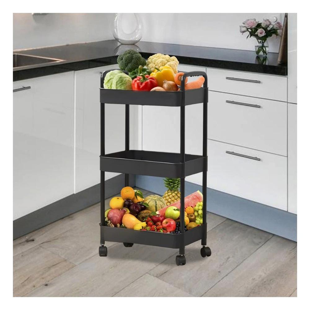 Soporte de Almacenamiento 3 Niveles con Ruedas y Asas Hogar Negro Y+Post It Soporte de Almacenamiento 3 Niveles con Ruedas y Asas Hogar Negro Y+Post It