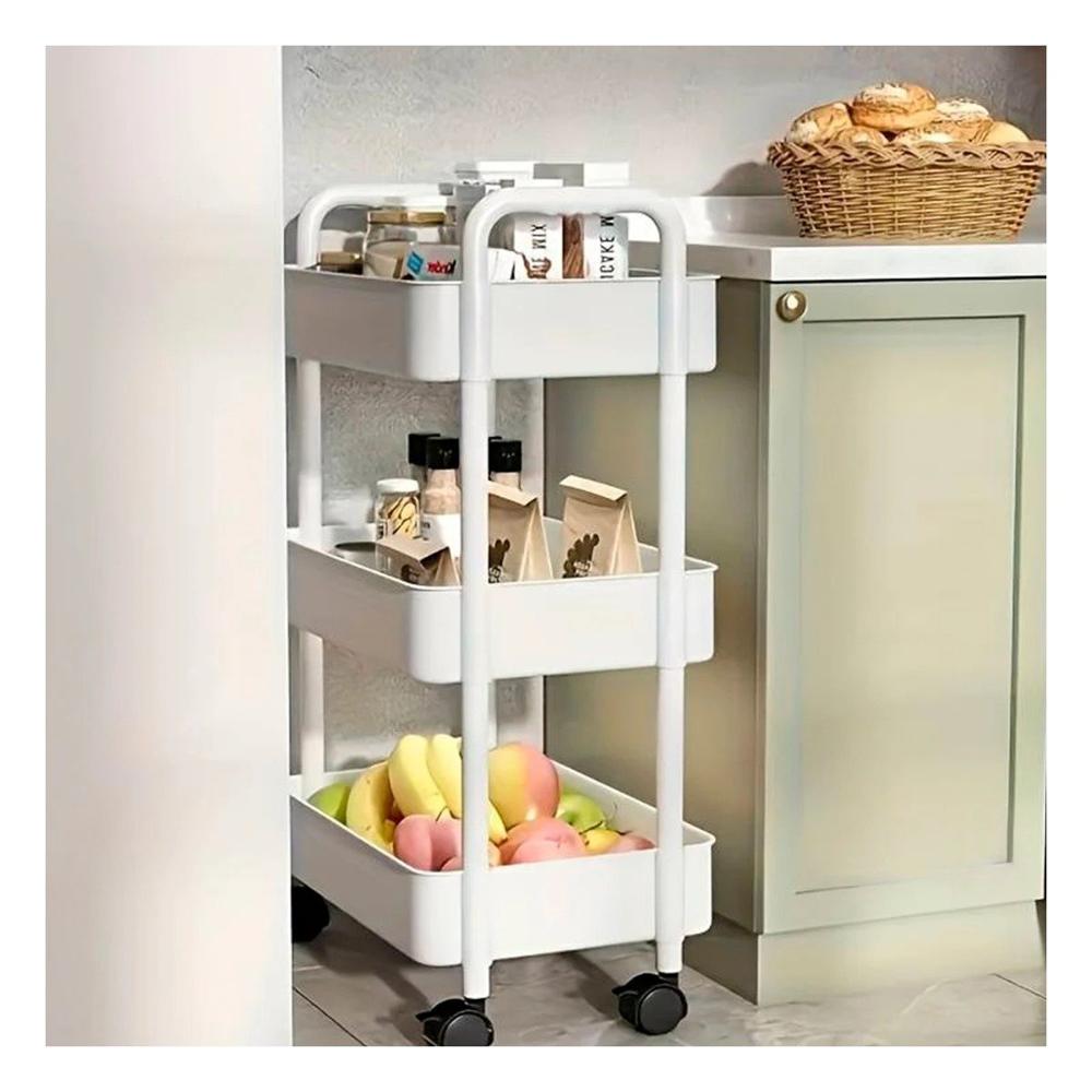 Repisa Organizador 3 Niveles con Ruedas y Asas en Plastico Blanco Hogar Y+Post It Repisa Organizador 3 Niveles con Ruedas y Asas en Plastico Blanco Hogar Y+Post It