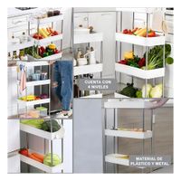 Plataforma de Cocina 4 Niveles con ruedas Delgado Blanco 90 X 13 X 40 Cm