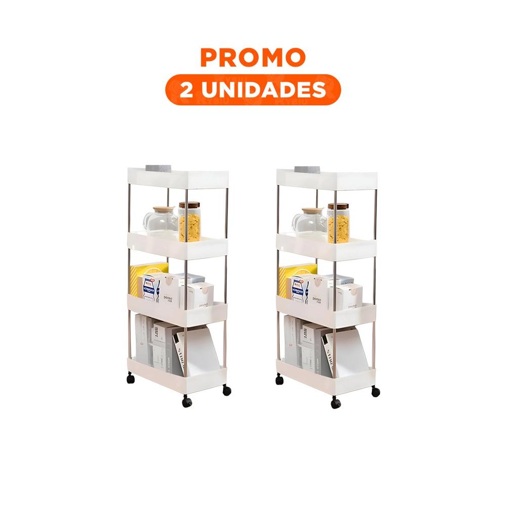 Pack2 Mueble Auxiliar de Cocina 4 Niveles con ruedas Delgado Blanco 90 X 13 X 40 Cm Pack2 Mueble Auxiliar de Cocina 4 Niveles con ruedas Delgado Blanco 90 X 13 X 40 Cm