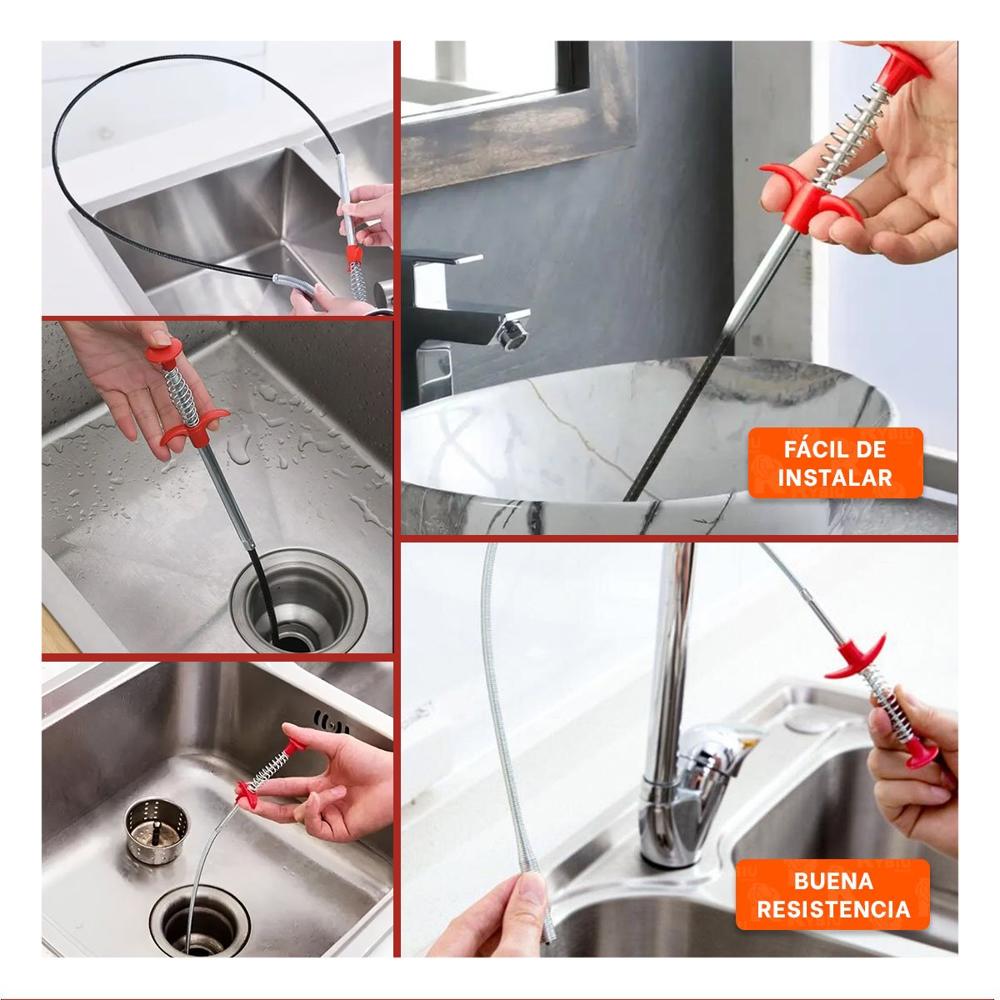 Destapador Tipo Gancho Flexible para Tuberias y Drenajes Color Negro Hogar