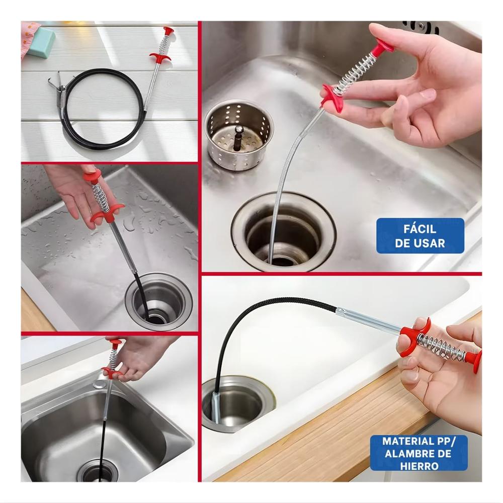 Herramienta de Limpieza Profunda para Drenaje en Negro con Extension Flexible de 200cm Herramienta de Limpieza Profunda para Drenaje en Negro con Extension Flexible de 200cm