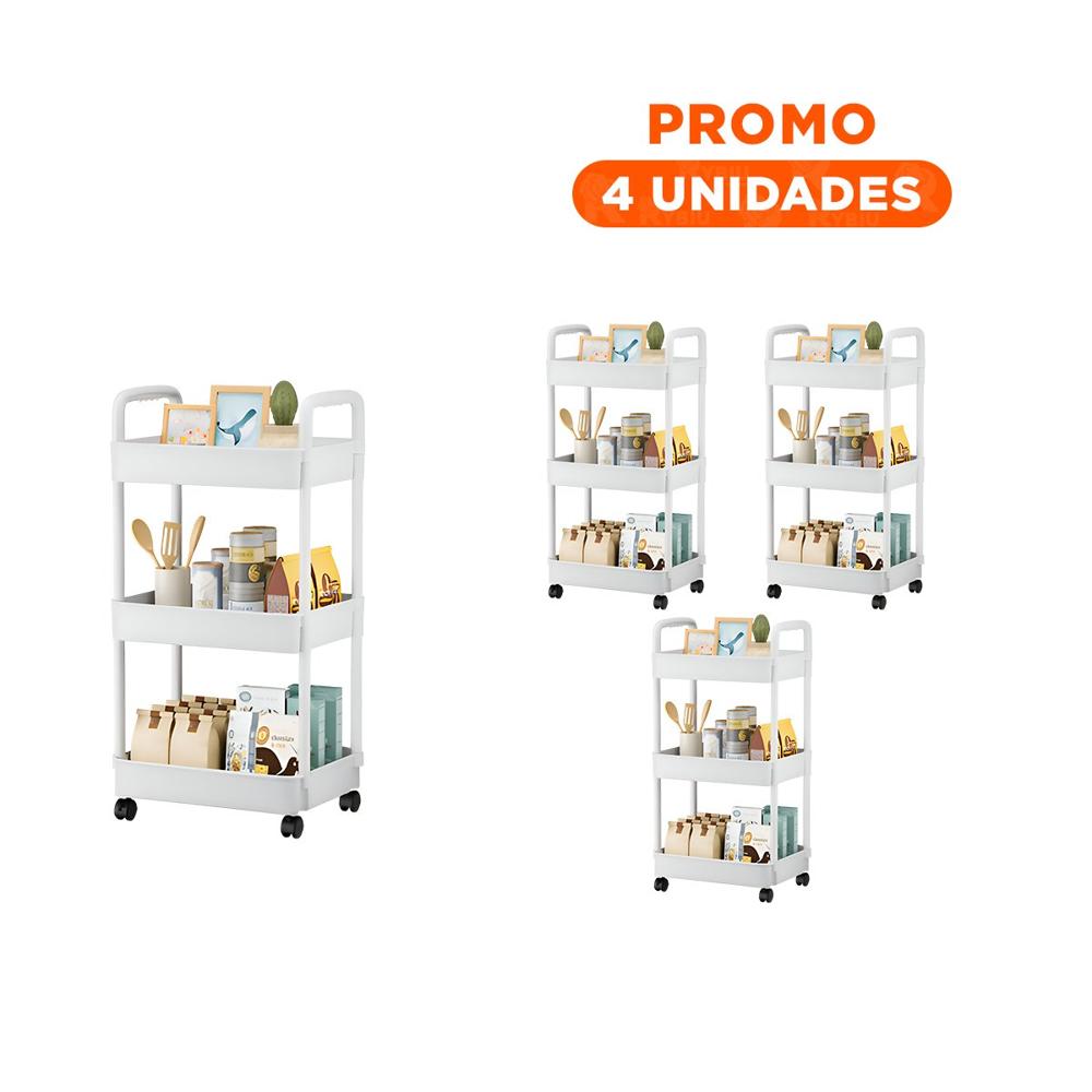 Pack4 Mueble Multiuso 3 Niveles con Ruedas y Asas en Plastico Blanco Casa Y+Regalo Sticker Pack4 Mueble Multiuso 3 Niveles con Ruedas y Asas en Plastico Blanco Casa Y+Regalo Sticker