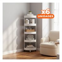 Pack6 Mueble Esquinero de 5 Niveles con Ruedas Compacto para Sala Blanco Y+Regalo Sticker