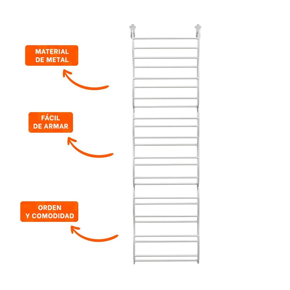 Organizador Funcional de Puerta para 36 Pares Calzado Blanco Uso Constante Y+Ligas Regalo