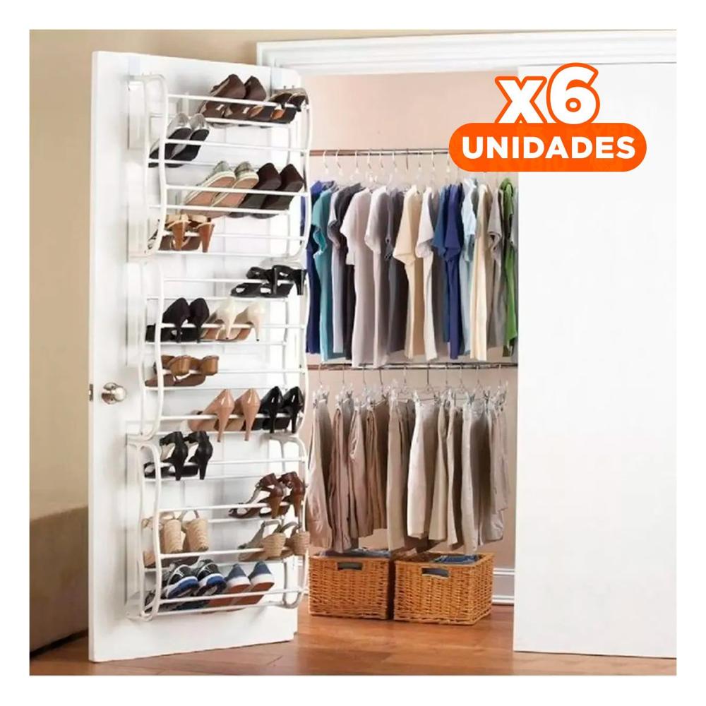 Pack6 Zapatero Practico de Puerta para 36 Pares Calzado Blanco Orden Interior Y+Regalo Sticker