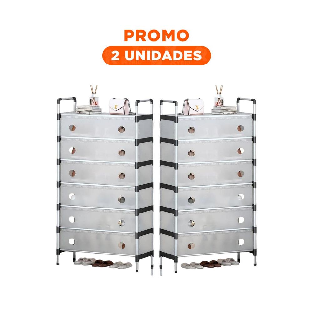 Pack2 Sistema para Calzado 6 Niveles Todo Cerrado Blanco Transparente Hogar