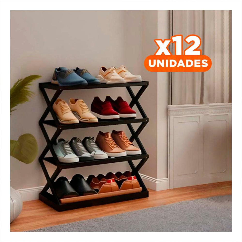 Pack12 Soportemoderno 4 Niveles Color Negro para Calzado Y+Papel Regalo