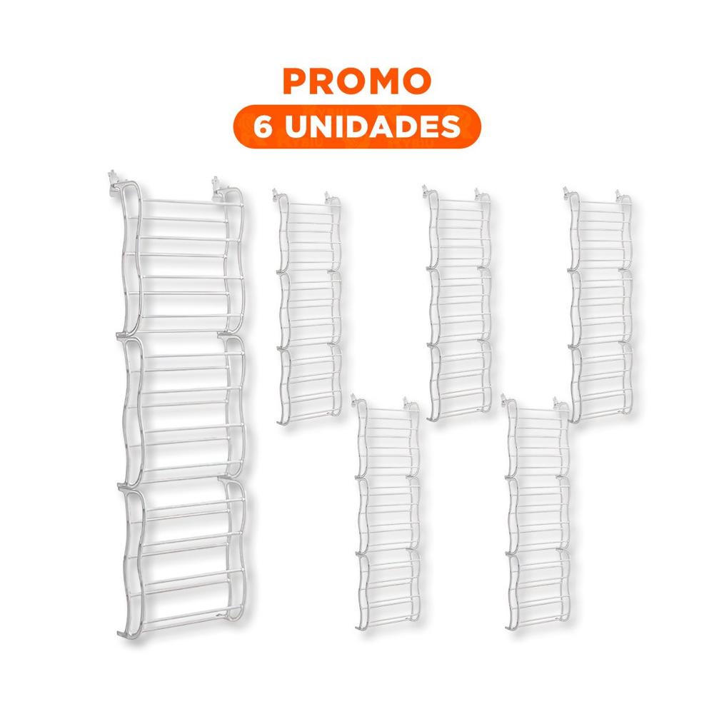 Pack6 Zapatero Compacto de Puerta para 36 Pares Calzado Blanco Uso Diario