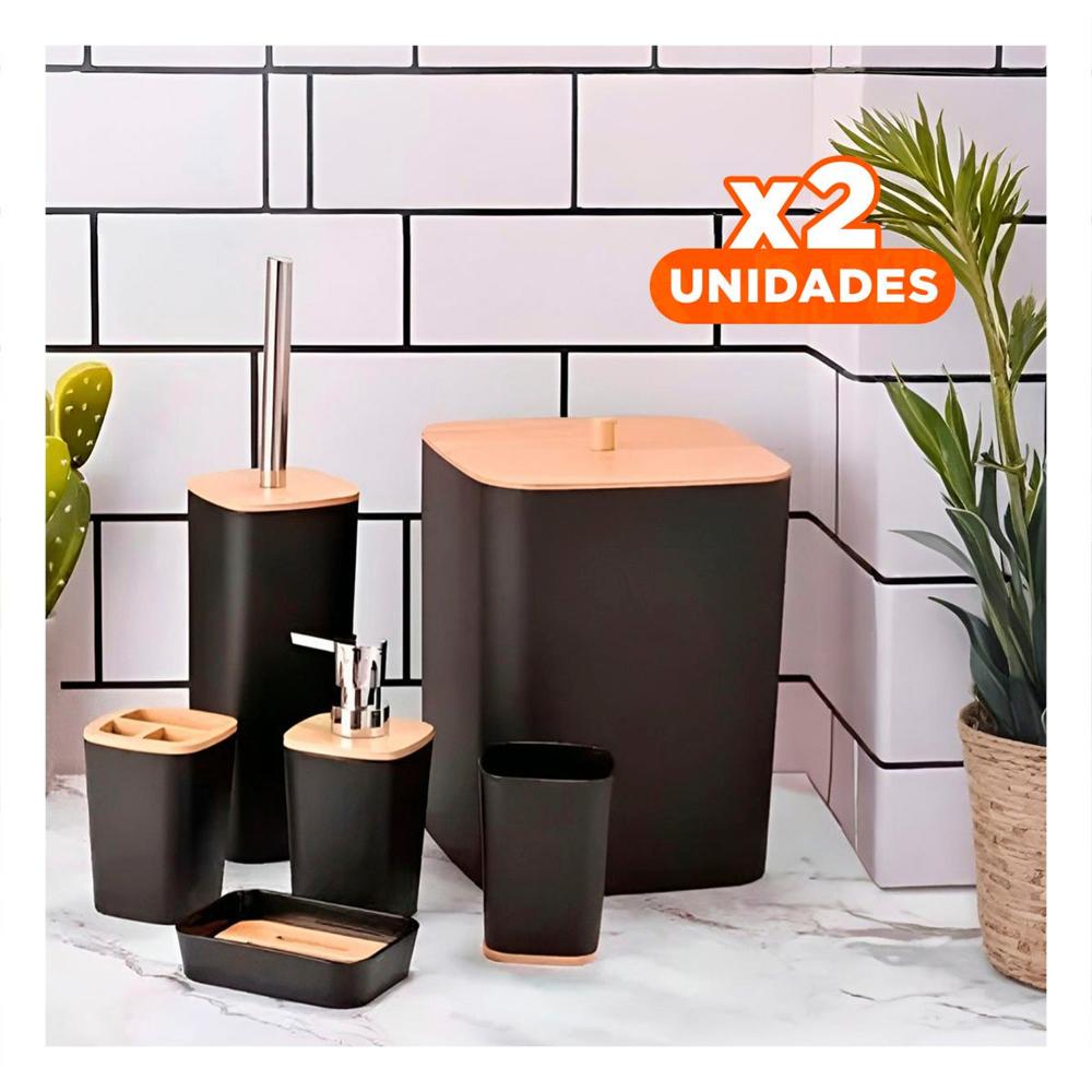 Pack2 Conjunto Organizador de Higiene Set de 6 Piezas Negro Diseño Fino Y+Regalo Sticker Pack2 Conjunto Organizador de Higiene Set de 6 Piezas Negro Diseño Fino Y+Regalo Sticker