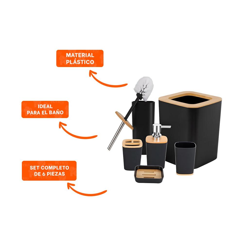 Kit Organizador de Higiene Set de 6 Piezas Negro Estilo Moderno Firme Y+Ligas Regalo