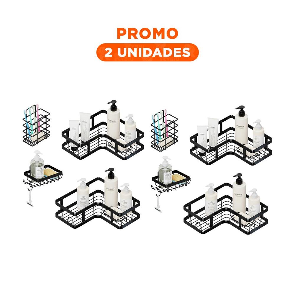 Pack2 Rack Esquinero 5 Piezas Negro para Ordenar Espacios del Hogar