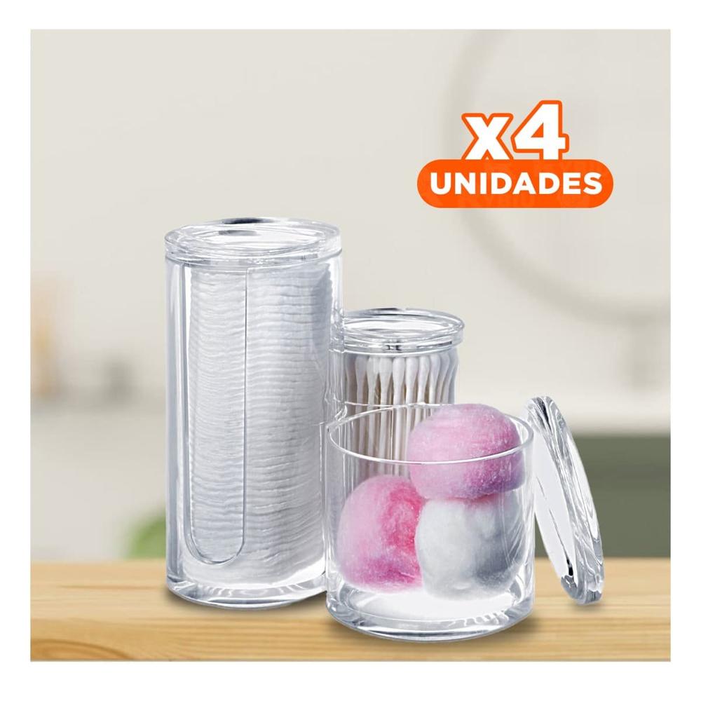 Pack4 Base tubular acrilica con 3 espacios y tapa para orden en tocador transparente