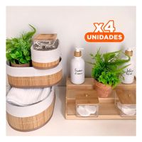 Pack4 Contenedores Artesanales de Bambu y Tela para Decoracion Interior Y+Papel Regalo